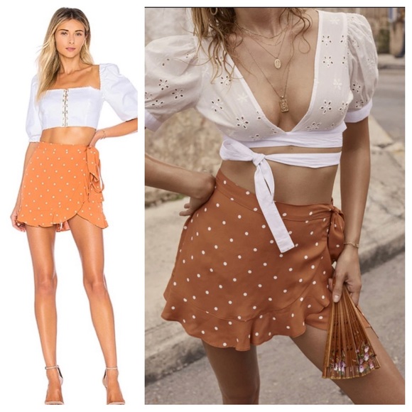 For Love And Lemons Dresses & Skirts - For Live And Lemons Natalia Copper Polka Dot Skort Size M